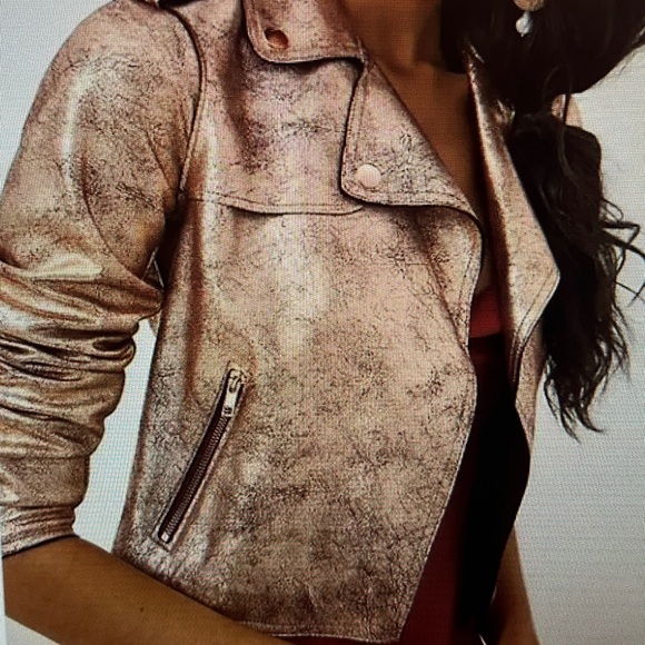 Anthropologie Jackets & Blazers - Anthropologie Brisa Metallic Cropped Faux Leather Moto Jacket Size XS